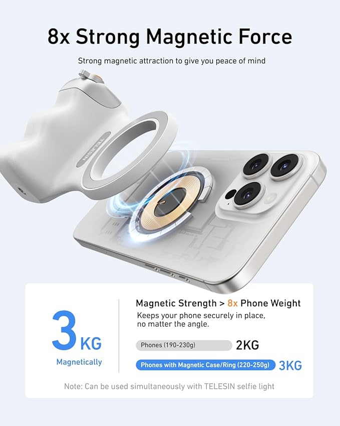 TELESIN Magnetic Phone Camera Grip with C03 Magnetic Selfie Light Kit | Fun Shot Phone Selfie Grip Creator Kit for iPhone Magsafe & Android Selfies/Photography/TikTok/Zoom Calls/Video Conference - Image 7
