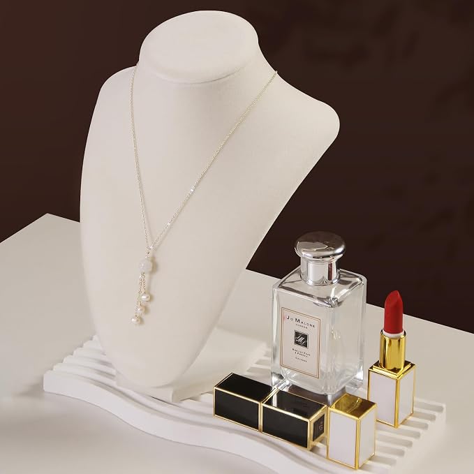 Julysky 3D Necklace Display Stand For Selling,Velvet Chain Jewelry Bust Holder Organizer (4, beige) - Image 4