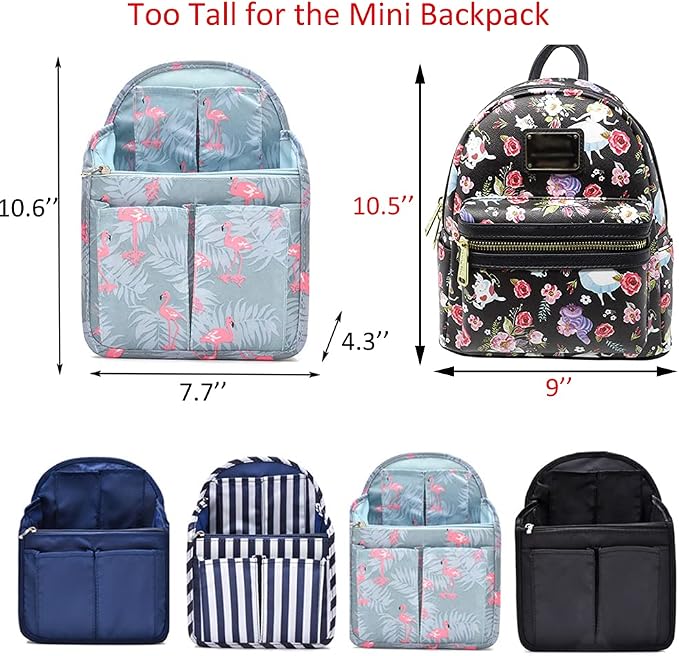 HOYOFO Mini Backpack Organizer Insert, Black, 7.7"L x 4.3"W x 10.6"H, Waterproof Nylon, Fits Small Backpacks - Image 6