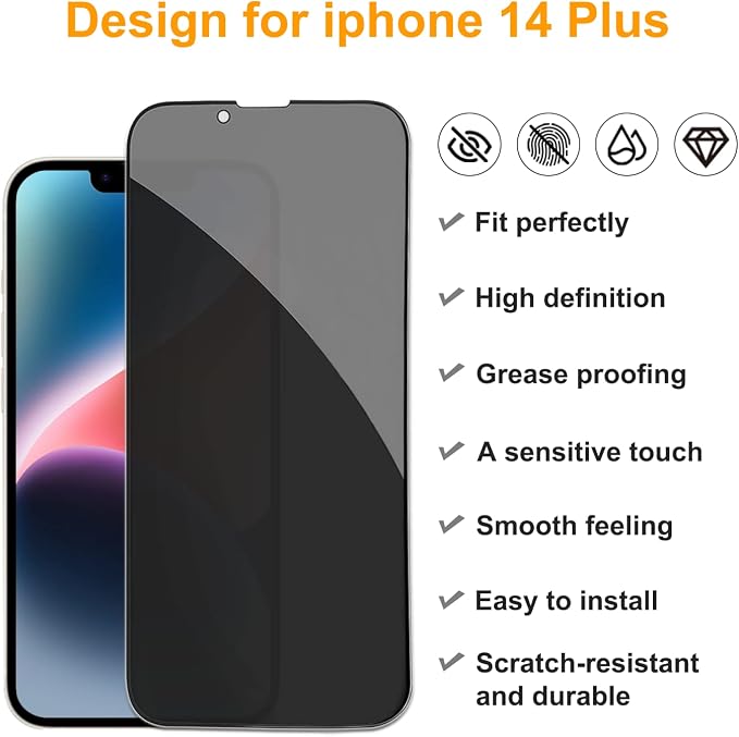 PEHAEL for iPhone 14 Plus Privacy Screen Protector+Camera Lens Protector | Installation kits, Anti-Spy Private, Anti-Scratch, 9H Tempered Glass, Case Friendly, 2+2 Pack, [6.7 inch] - Image 2