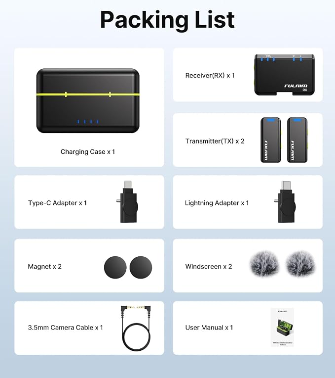 FULAIM Wireless Lavalier Microphone System, Lavalier Lapel Mic with 54H Battery Life Charging Case for DSLR Cameras/iPhone/Android/Live Streaming - Image 6