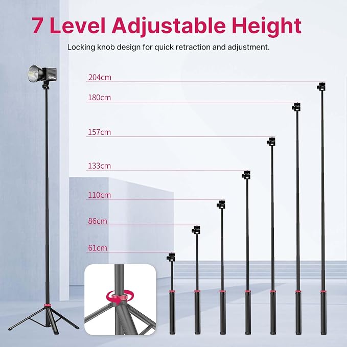 VIJIM MT-79 Extendable Photography Light Stand, 81" Portable Adjustable Light Tripod with 1/4" Screw, 360° Ball Head Camera Phone Tripod for Continute Output Lighting, Webcams, Cameras,for Pocket3 | Extendable Photography Tripod Stand With 180° Adjusta... - Image 4