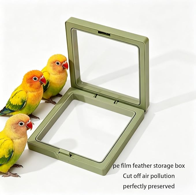 Pet Bird Feather Storage Box Small Compact Bird Display Box Parrot Colorful Feather Permanent PE Film Container HD Transparent Blocking Air Anti-Pollution (Green 2 Pack) - Image 6