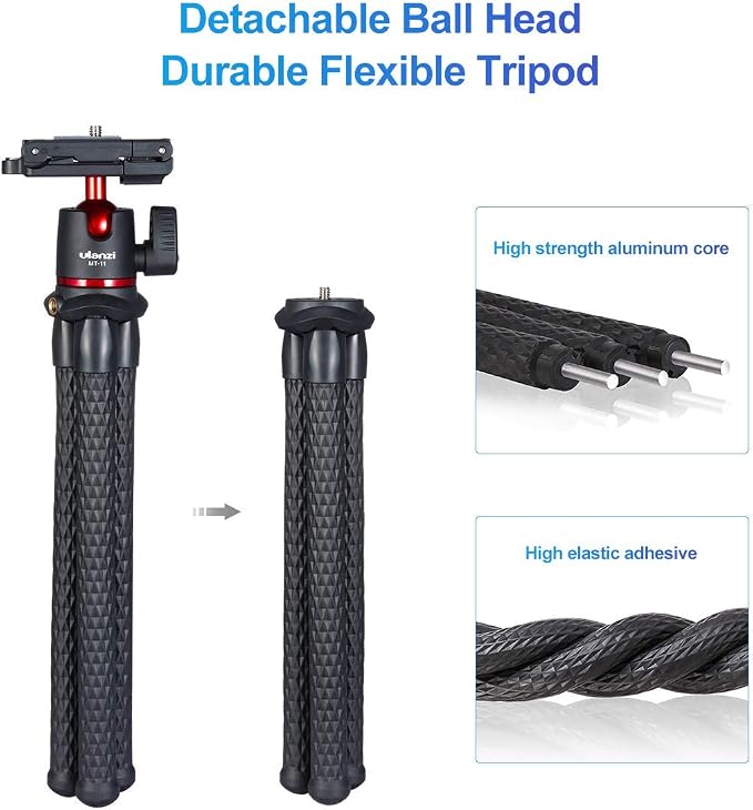 ULANZI Camera Tripod, Mini Flexible Stand w Hidden Phone Holder w Cold Shoe Mount, 1/4'' Screw f Magic Arm, Universal f iPhone 17 16 15 14 Pro Max XS Max Canon Nikon Sony DJ Pocket 4/3 Cameras - Image 4