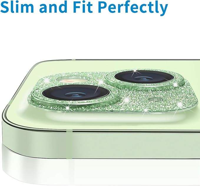 Compatible with iPhone 15 & iPhone 15 Plus Camera Lens Protector, Bling 3D Rhinestone Diamond 9H Tempered Glass Camera Cover Anti Scratch Shockproof Lens Screen Full Protective Cover - Green - Image 5