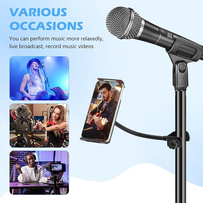 Mic Stand Phone Holder, Flexible Phone Holder for Microphone-Stand, Adjustable Mic Stand Holders for Most Mobile Phones And Tablets(COLOR:Black) - Image 5