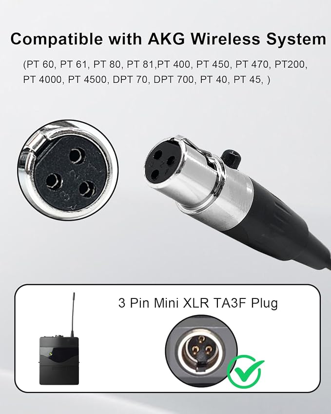 Lavalier Lapel Microphone Compatible with AKG Wireless Transmitter Unidirectional Condenser Mic (Mini XLR 3 Pin TA3F Plug only for AKG) - Image 4