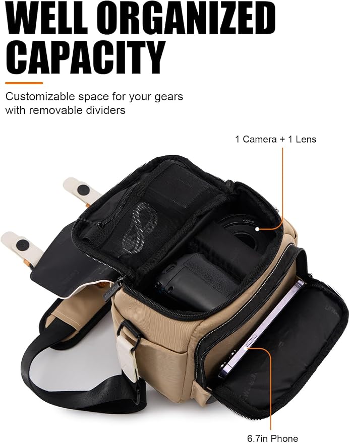 Cwatcun Compact Camera Sling Bag, Small Crossbody Case with Tripod Holder | Camera Messenger Bag, Photography Bag for Canon, Nikon, Sony, Fuji DSLR/SLR/Mirrorless, Lens.Fits 1DSLR+1lens - Image 3