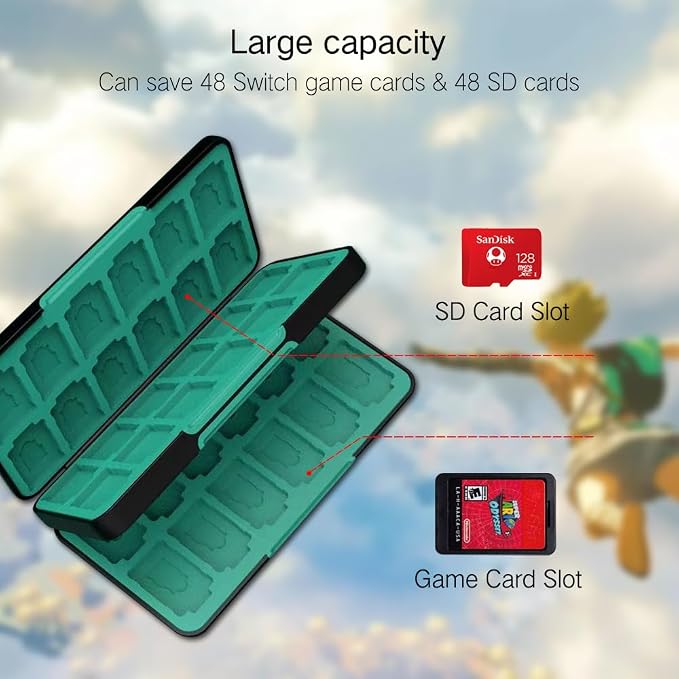 PERFECTSIGHT 48 Switch Game Card Case for Nintendo Switch OLED/ Lite, Cute Switch 2 Game Holder Cartridge Case for Game Cards and SD Cards, Kawaii Portable Compact Storage Box, Black Kingdom - Image 2