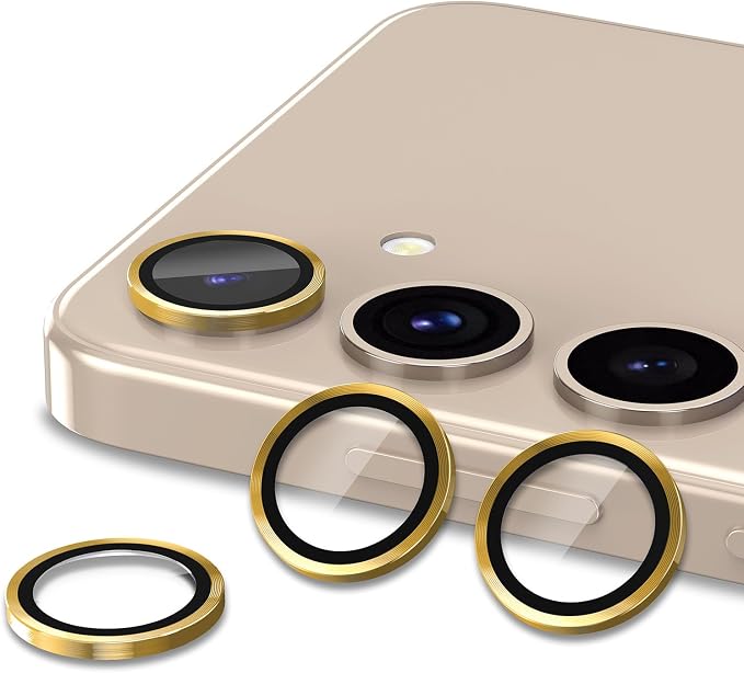 for Samsung Galaxy S24 Camera Lens Protector, Individual Metal Ring Tempered Glass Lens Cover, [Strong Adsorption] Scratch Resistant Ultra-Thin HD Clear Lens Cover, 2 Sets-Gold - Image 2