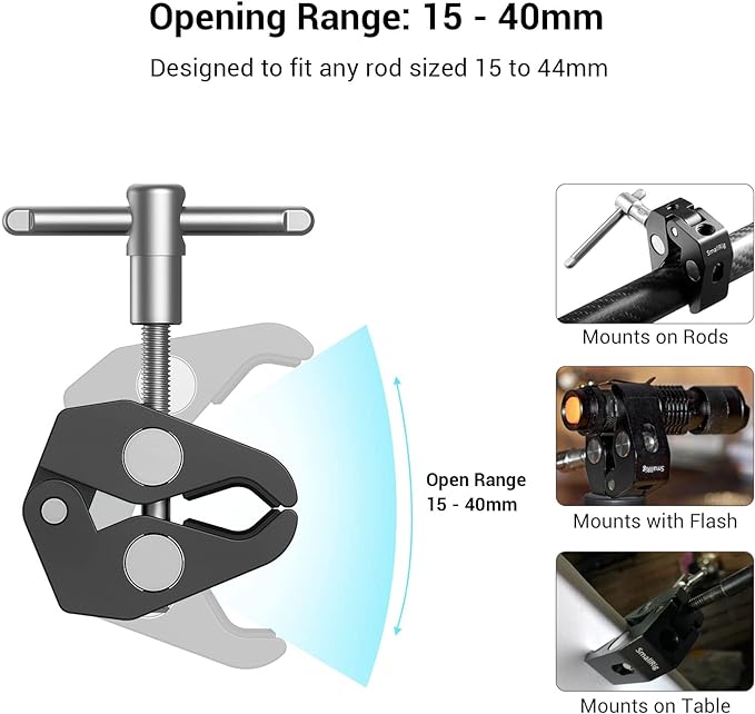 SMALLRIG Super Clamp w/ 1/4" and 3/8" Thread and 5.8 Inches Adjustable Friction Power Articulating Magic Arm with 1/4" Thread Screw for LCD Monitor/LED Lights - KBUM2730 (Pack of 2) - Image 5