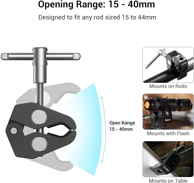 SMALLRIG Super Clamp w/ 1/4" and 3/8" Thread and 5.8 Inches Adjustable Friction Power Articulating Magic Arm with 1/4" Thread Screw for LCD Monitor/LED Lights - KBUM2730 - Image 5
