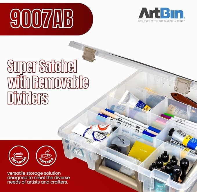 ArtBin 9007AB Super Satchel with Removable Dividers, Portable Art & Craft Organizer with Handle, [1] Plastic Storage Case, Clear | Up to 12 Removable Dividers, 15.25 x 14 x 3.5 Inches, Secure Latches, Carry Handle, Stackable Polypropylene - Image 3