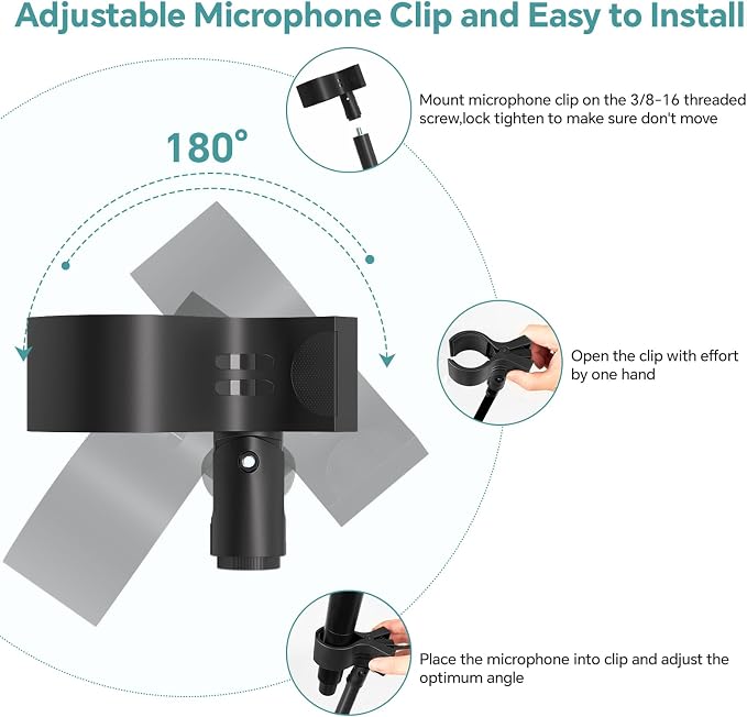 Microphone Stand,50 cm Long Flexible Gooseneck Arm Desktop Clamp Mount,Universal Heavy Duty Mic Clip Holder 3/8" to 5/8" Adapter,Compatible with Shure/Fifine/HyperX /AT2020 /Pyle/Blue Snowball/Razer - Image 7