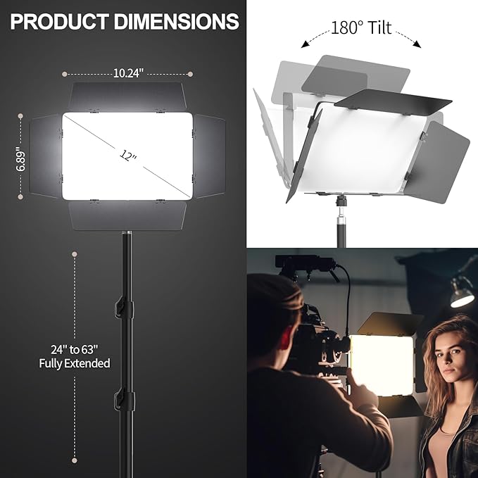 2 Pack LED Video Light with Barndoor, 30W Photography Lighting with Tripod Stand, 3000Lux CRI 98+ 2500K-8500K Studio Light Podcast Lighting for Video Recording, Game Live Streaming, Vlogging - Image 4