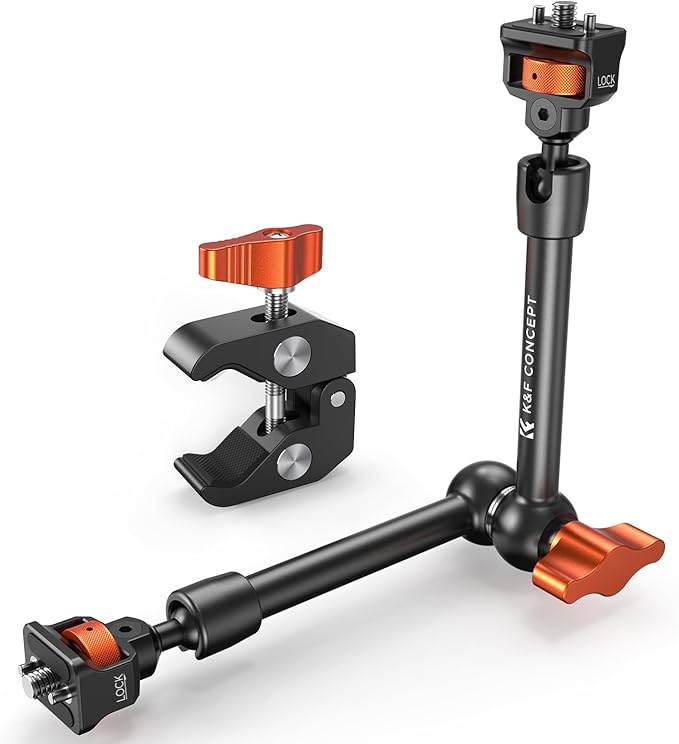 K&F CONCEPT 11" Magic Arm Clamp with Clamp ARRI 1/4" & 3/8" Thread Screw | 360° Ball Heads Arm with Clamp Mount for Monitor, LED Light, Webcam, Action Camera, MS33 by KFCONCEPT