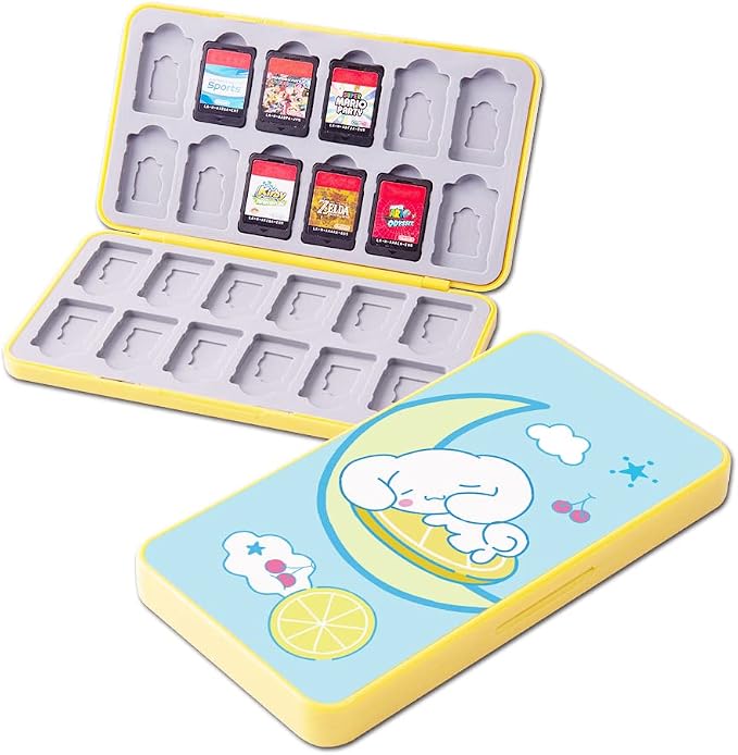 PERFECTSIGHT Switch Game Case Compatible with Nintendo Switch OLED & Switch Lite, 24 Switch Game Holder，Cute Switch Game Card Case Cartridge with 24 Slots Game Card Storage (Moon Big Ear) by PERFECTSIGHT