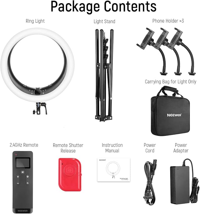 NEEWER Ring Light RP19H 19 Inch with Tripod Stand 3 Phone Holders | Upgraded 2.4G Touch Control, Ringlight for iPhone Video Recording, Streaming, Home Office, Zoom, Selfie, Makeup Lighting - Image 9