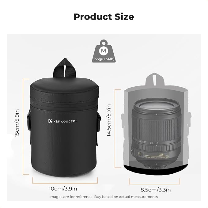 K&F CONCEPT Camera Lens Case, 3-Way Carry Bag for Lens with Air Blower | For Lens Below 3.3" x 5.7" (D x H), 10mm Padding, Shockproof, Waterproof Zipper, Fits Canon Nikon Sony Olympus Fuji - Image 4