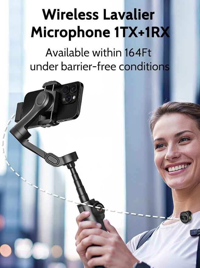 AOCHUAN 3-Axis Gimbal Stabilizer for iPhone with Lavalier Mic(V8 Mic Kit) | Phone Gimbal with Lavalier Microphone, 7.8" Extension Pole, and Oled Display for Youtube, Tiktok Vlogging, Video Recording - Image 2