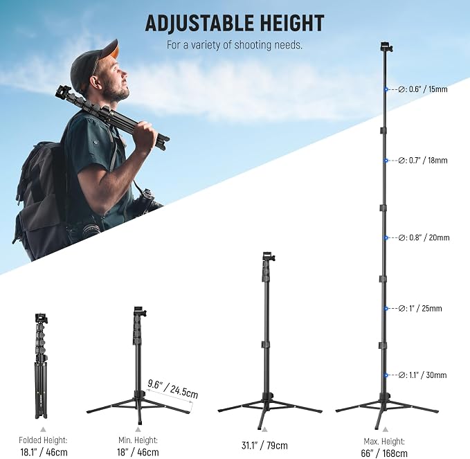 NEEWER Basic Phone Tripod for iPhone & Camera w/Remote & Phone Holder, 66" Metal Selfie Stick Travel Vlog Cell Phone Stand, Portable Camera Cellphone Holder Mount for Video Recording Filming, TS03 - Image 2