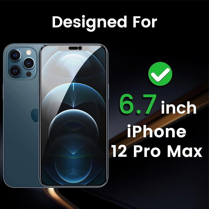 Romkasi 3 Pack Privacy Screen Protector for iPhone 12 Pro Max 6.7 Inch with 3 Pack Camera Lens Protector, Anti Spy Tempered Glass Film, Anti-Scratch, Touch Sensitive, Case Friendly - Image 3