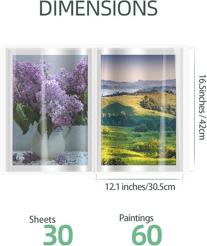 SXhyf A3 Diamond Painting Storage Book 16.5x12.1in for Display 60 Pages | 30 Pages Clear Sheet Protectors, Large Portfolio Folder for Artwork, Document, Organizer (White, A3-16.5 x 12.1 in) - Image 7