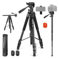 NEEWER Basics 74" Video Tripod Monopod, 3 Way Pan Tilt Head, Remote, TP05 | Overhead Camera Mount, Horizontal Central Axis, Phone Holder for iPhone, for DSLR Telescope Projector, Max Load 17.6lb by Neewer