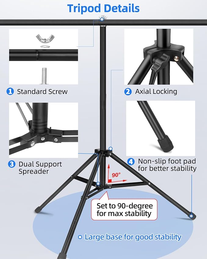 Hemmotop T-Shape Photo Backdrop Stand Portable 7x5ft (HxW) | Threaded Connection, Same Pipe Size, Extra Sturdy, with 5 Clips and Carry Bag, for Birthday, Baby Shower Party, Photoshoot - Image 6