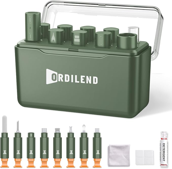iPhone Cleaning Kit for Charging Port Cleaner AirPod Phone, Army Green | Multi-Tool, iPhone Cleaner, Repair Lightning Cable USB C Speaker Charger iPad Connector, Compact Portable, with Storage Case by Ordilend