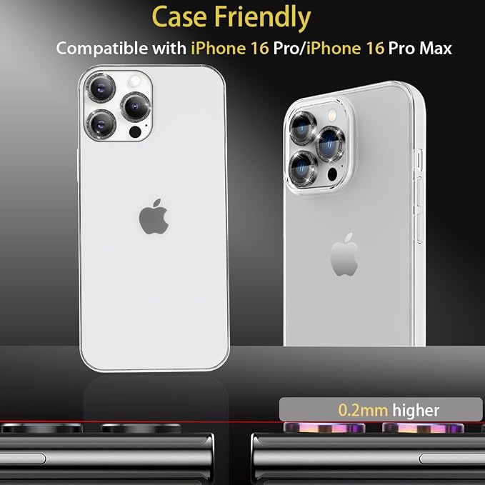 Camera Lens Protector for iPhone 16 Pro/16 Pro Max, Glitter Black | Tempered Glass, Auto-align Tray, Easy Installation, Case Friendly, Anti-Scratch, HD Clear, Ultra Slim - Image 5