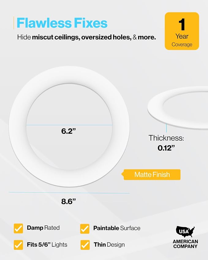 Sunco 12 Pack 6 Inch Recessed Light Goof Ring, White, Matte Finish | Flush Mount White Can Light Trim Ring Cover, OD 8.6 Inch/ID 6.2 Inch, Paintable, Covers Oversized Ceiling Holes - Image 2