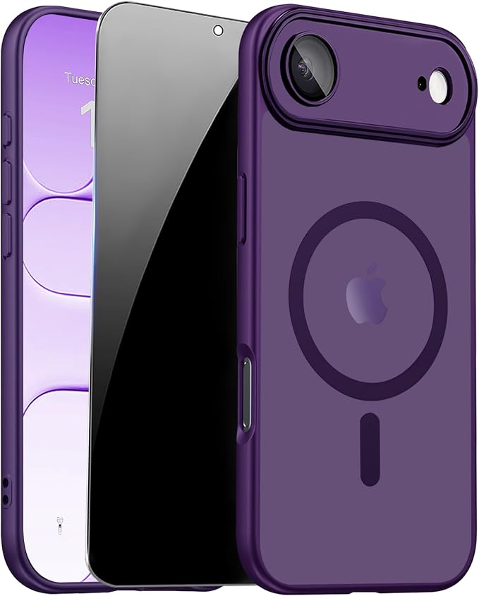 for iPhone Air Case with Privacy Screen Protector, Purple | Full Camera Protector, Magnetic, Compatible with MagSafe, Translucent Matte Shockproof Cover for iPhone 17 Air Women Girls by ZOZDOKG