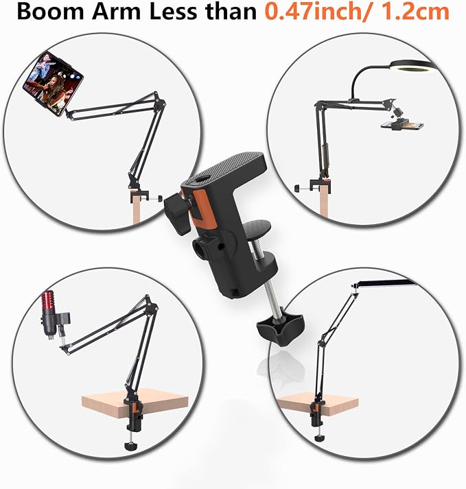 Table Clamp Mount for Microphone Stand, 2-in-1 Mic Boom Arm Clamp Table C Clip for Desktop Overhead Camera Tripod Mic Stand Lamp Base, Fits Up to 2.56 inch 6.5cm Desktop Thickness, 1 PCS - Image 7