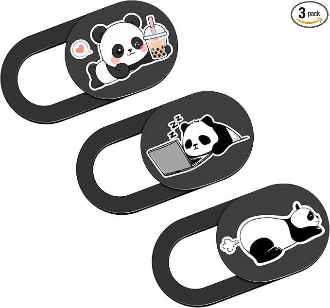 3 Pack Fun Lazy Panda Camera Cover, Anti Peeking & Spy Webcam Camera Cover Slider, Durable-Thin Privacy Camera Blocker for iPhone, Laptops, Smartphones, Tablets, Computers, PC Accessories by HKDGYHON