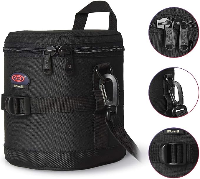 DSLR Camera Lens Case Pouch Bag for Lenses up to 4.72" x 5.91" | Lightweight Padded Lens Case with Zipper, Soft Lining & Carrying Strap, Protects Lenses from Dust, Scratches & Water - Image 5