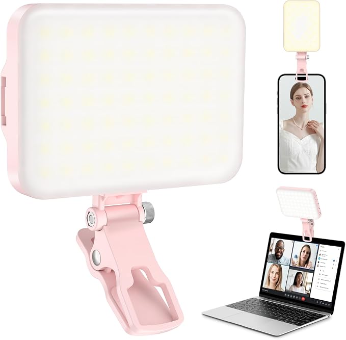 60 LED Portable Selfie Light Video Conference Lighting with Clip & Camera Tripod Adapter Rechargeable 2200mAh CRI 97+, 9 Light Modes for Phone iPhone Webcam Laptop Photo Makeup by ALTSON