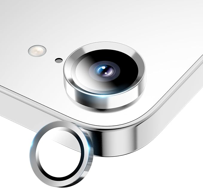 Camera Lens Protector for iPhone 17e/iPhone 16e- Silver | 9H Tempered Glass, Metal Individual Camera Cover, Accessories, Anti-drop, Case Friendly, HD Clear, Anti-Scratch by WumigooProducts