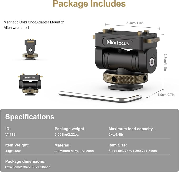 MINIFOCUS Magnetic Cold Shoe Adapter Mount, 360° Rotatable 160° Tilt Action Camera Hot Shoe Mount with 1/4" Screw Hole Compatible with Insta360 Ace Pro/Ace Pro2/X4/X4 Air/X5 - Image 9