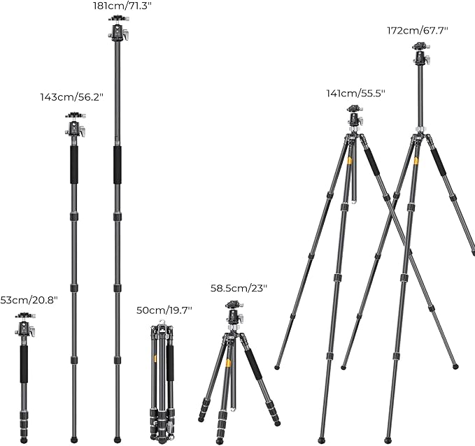K&F Concept X-Series 68" Carbon Fiber Camera Tripod | Professional Photography Tripod, 30mm Metal Ball Head, Load Capacity 26.4lbs, Indoor Outdoor Use,X254C4+BH-30L - Image 6