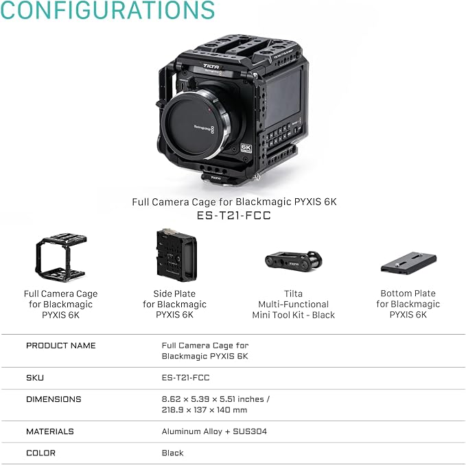 Tilta Camera Modular Full Cage Compatible with Blackmagic Pyxis 6K/ Pyxis 12K | Quick Release Bottom Plate | NATO Rai | Arri Rosette, Cold Shoe, SSD Mount | Multi-Thread Accessory Support | Modular camera cage with NATO rail and ARRI rosette for riggin... - Image 2
