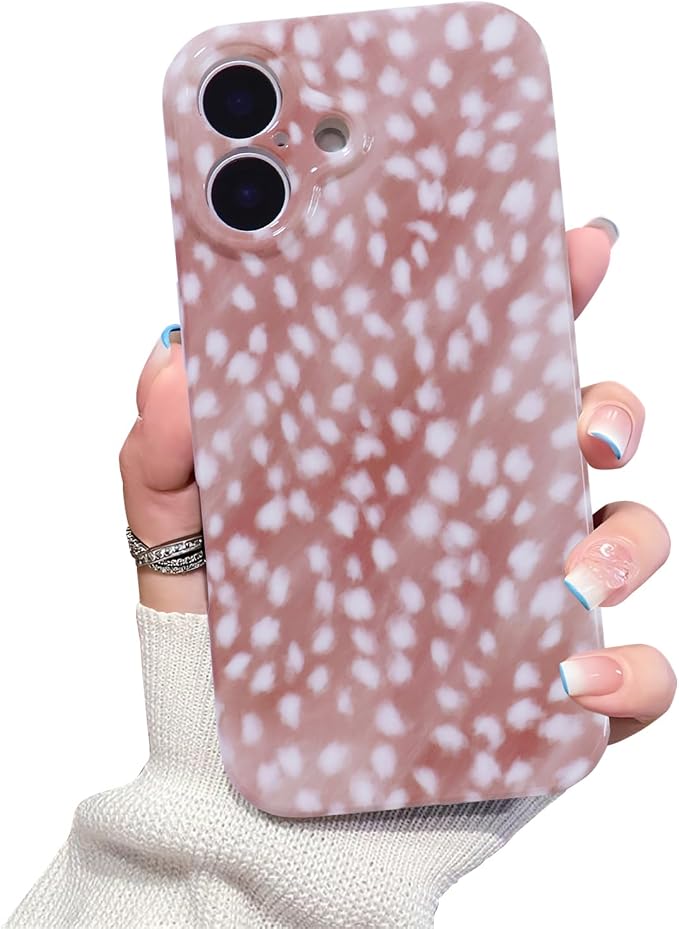 Cute Phone Case for iPhone 16 Case Fawn Deer Print | Camera Lens Protection,Slim Shockproof TPU,Chic Trendy Aesthetic Girly Cover for Women Men by XQAGU