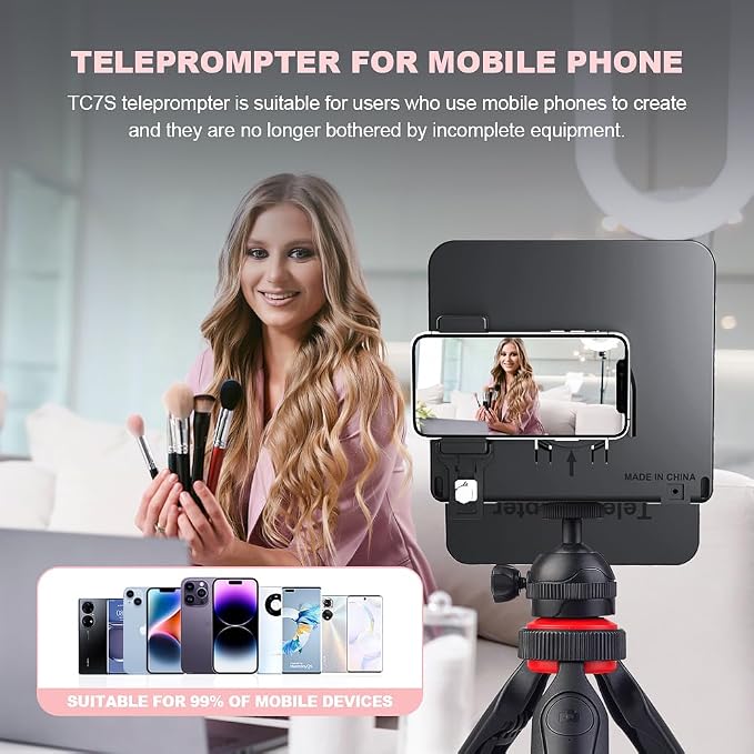 LENSGO TC7S Portable Teleprompter for Phone, 9.7 inches One-Second Fold Mini Teleprompter with Remote Control,App Compatible with iPhone & Android for Online Teaching Vlog Live Streaming Interview - Image 7