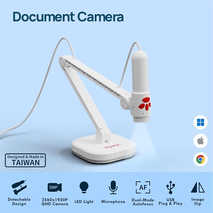 INS-3 Handheld USB Document Camera, LED, Mic, Multi-Angle Capture | Dual Auto Focus, Plug and Play, Compatible with Windows/Mac /Chromebook for hands-on teaching, live demos and presentation - Image 2
