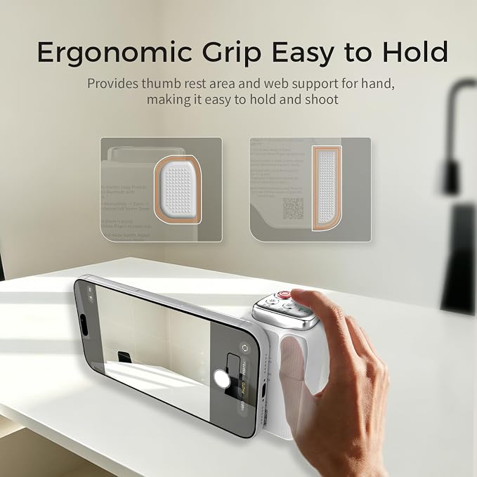 Upgraded Mag-Safe Magnetic Camera Handle Grip with Extended Magnetic Phone Mount with Carabiner & Thumb Rest, Detachable Rechargeable Shutter Remote Compatible with iPhone Pro Max for Video Calls/TK - Image 7