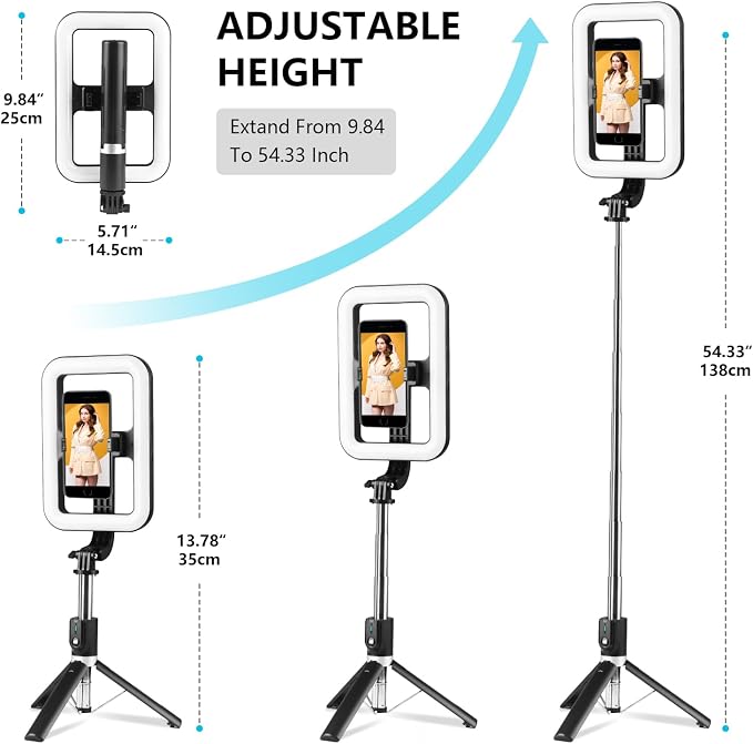 Selfie Ring Light with Stand, Tripod with Dimmable LED Lights | LED Selfie Light, Extendable Ring Light Tripod for Photography, Video Recording, Live Stream, Makeup - Image 2