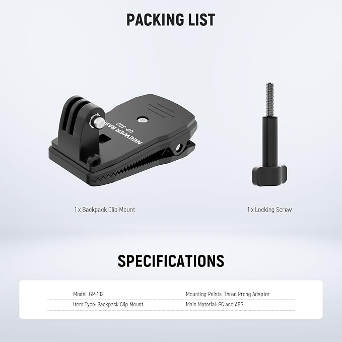 NEEWER Basics Backpack Strap Clip Clamp Mount Holder, Three Prong Adapter Compatible with GoPro Hero Insta360 DJI AKASO Action Camera Accessories for POV Video Recording, GP-102 - Image 7