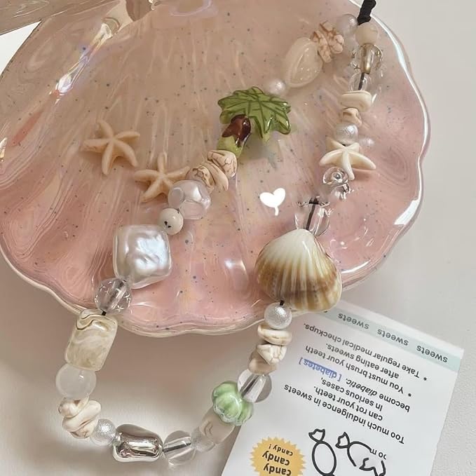 2 Pcs Phone Charm Strap Hand for iPhone Wrist Strap Camera Lanyard Pearl Beaded Cute Chain String Accessories Universal for iPhone 17 16 Pro 15 Samsung Women Girls Keychain Colored Beads and Shells - Image 2