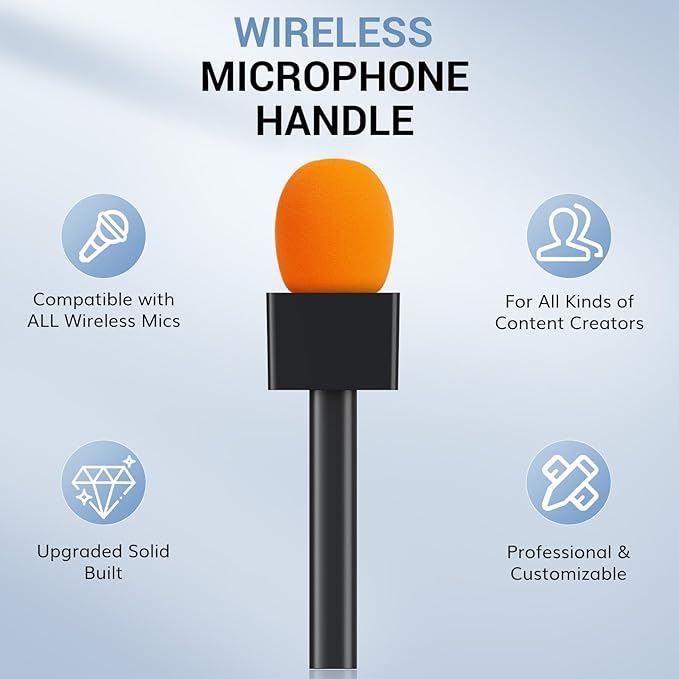 TONOR 2-Pack Handheld Adaptor for Interview Mic, Wireless Mic, Lavalier | Compatible with Rode, DJI and All Lav Mic, Microfono Stand with Flag Station, Foam, Rig for Vlogging, Reports, TP20 Dual Set - Image 4