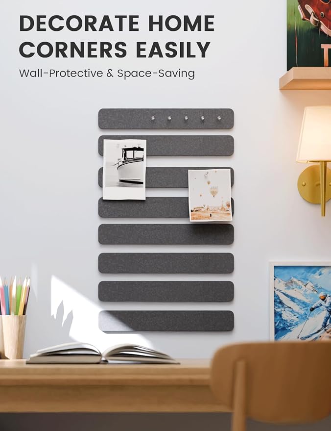 Fluxynara 13" x 2" Felt Wall Panels, Charcoal Gray | 8-Pack Includes 50 Push Pins and Adhesive Tabs for Photos, Notes and Decor in Bedroom Doors, Home Office or Studios - Image 4